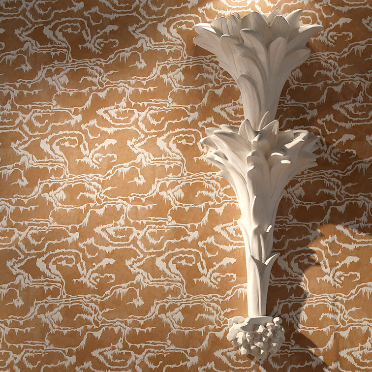 Vignette.Riviere Ochre Wallpaper.Roche Double Wall Light.LR