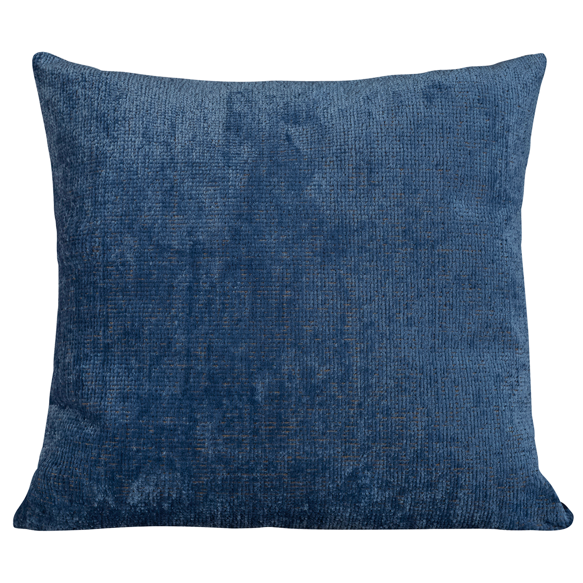 Square hand-woven chenille cushion in blue