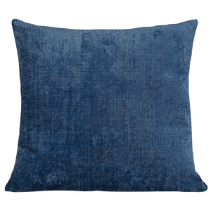 Square hand-woven chenille cushion in blue
