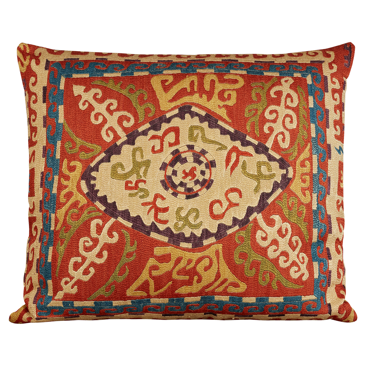 Rare silk Kaitag style Caucasian cushion with geometric design and tribal motifs