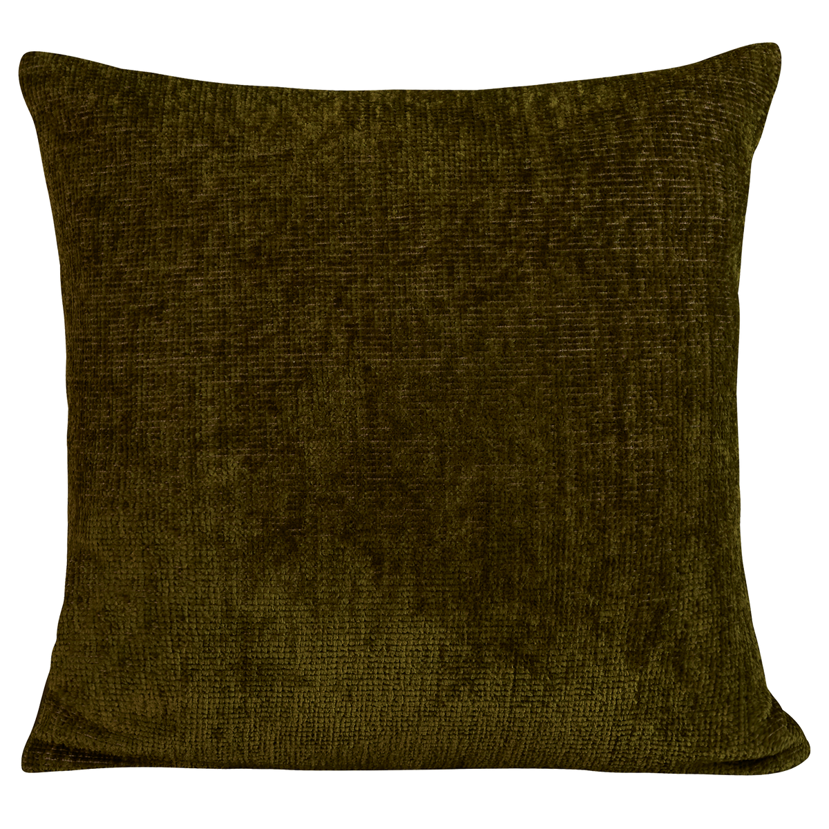 Square hand-woven chenille cushion in green