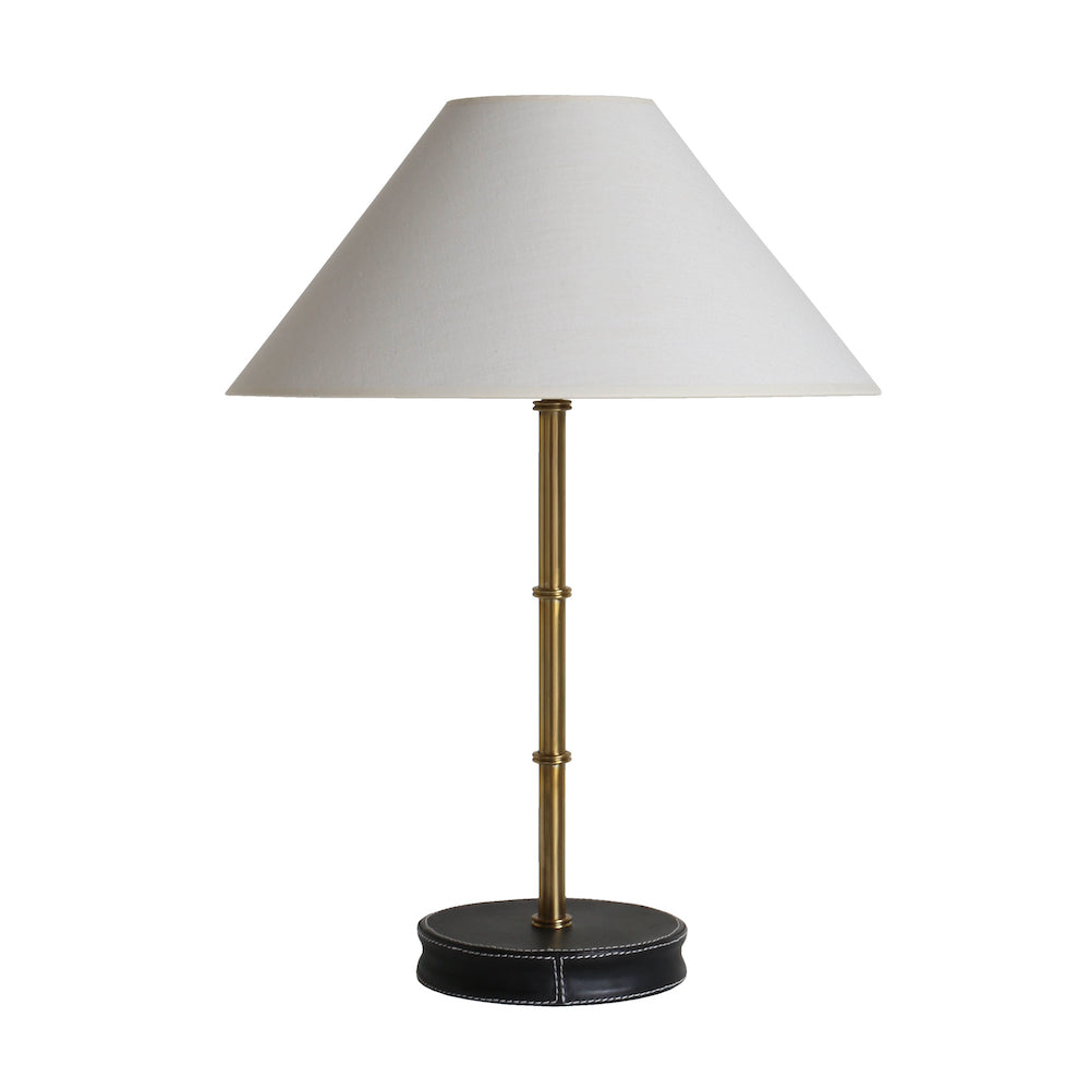 Adnet Table Lamp - Brass and Black Leather