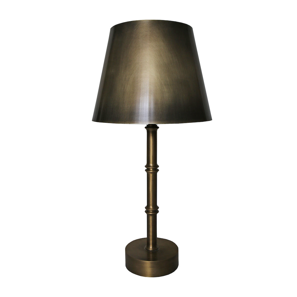 Antique Brass Cordless Table Lamp with Linen Shade