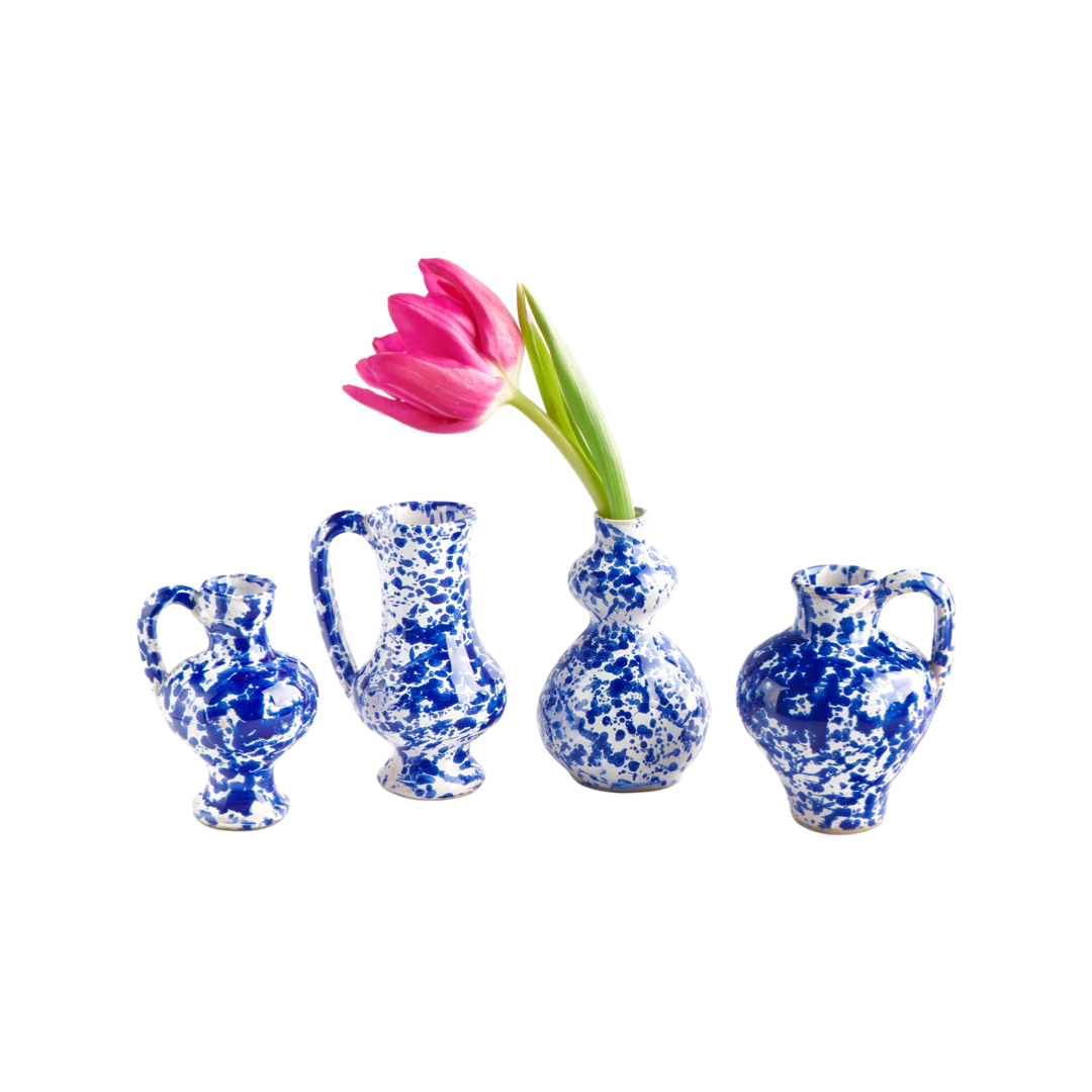 White with Cobalt Bud Vases, Multi Set of 4